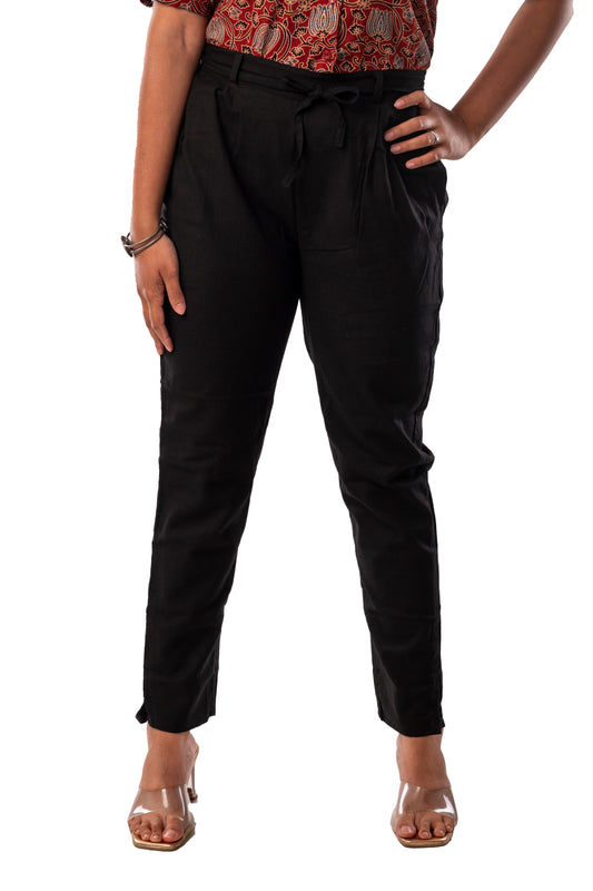 Black Cotton Flex Straight Fit Pant