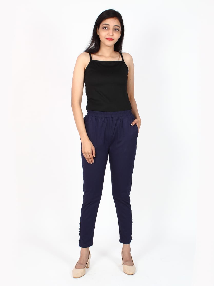 Nevy Blue Cotton Lycra Ankle Length Stretchable Pant