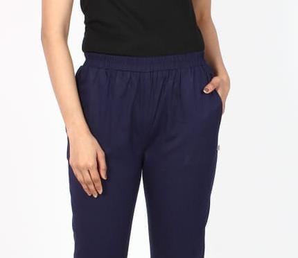 Nevy Blue Cotton Lycra Ankle Length Stretchable Pant