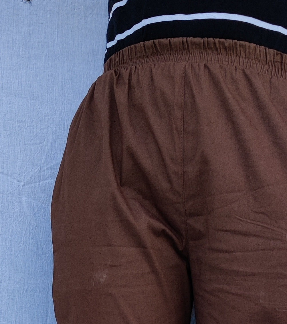 Brown  Cotton Lycra Ankle Length Stretchable Pant