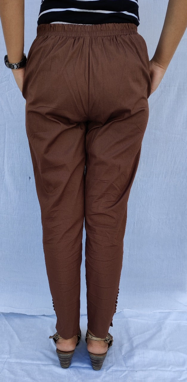 Brown  Cotton Lycra Ankle Length Stretchable Pant