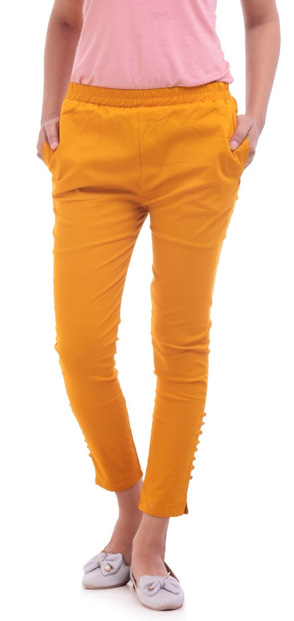 Golden Cotton Lycra Ankle Length Stretchable Pant