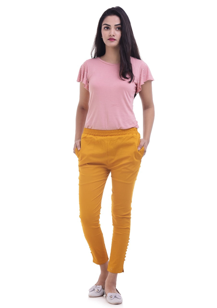 Golden Cotton Lycra Ankle Length Stretchable Pant