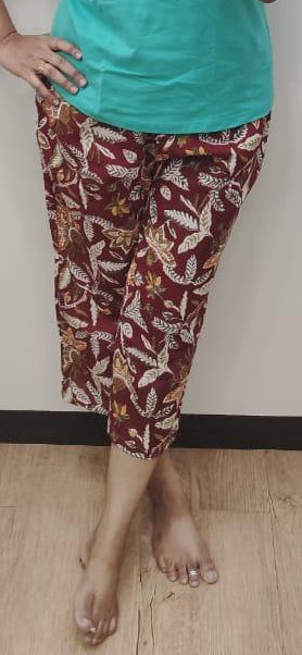 Maroon Block Printed Cotton Capri