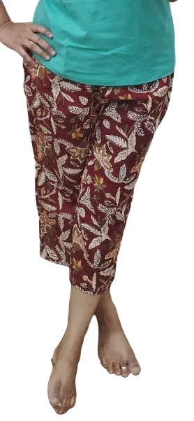 Maroon Block Printed Cotton Capri