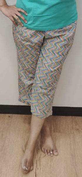 Coral Blue Block Printed Cotton Capri