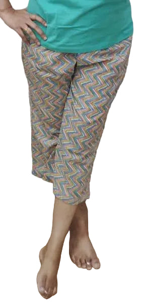 Coral Blue Block Printed Cotton Capri