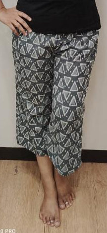 Slate Gray Block Printed Cotton Capri