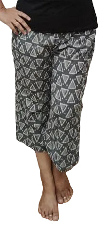 Slate Gray Block Printed Cotton Capri