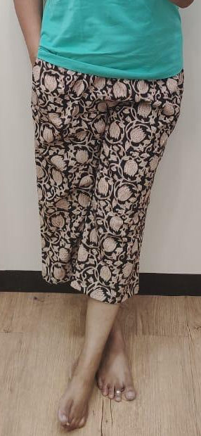 Dark Brown Block Printed Cotton Capri