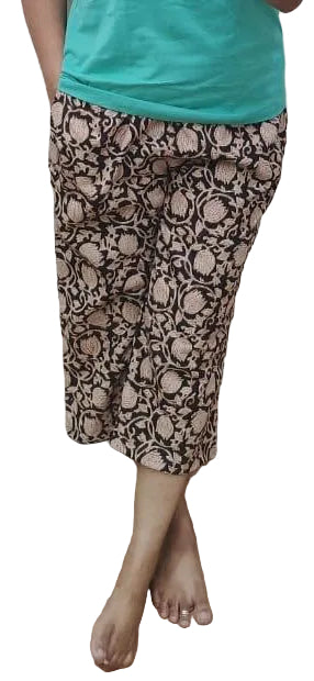 Dark Brown Block Printed Cotton Capri