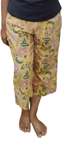 Yellow Block Printed Cotton Capri