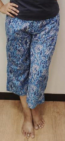 Steel Blue Block Printed Cotton Capri