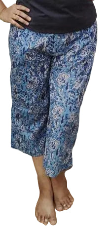 Steel Blue Block Printed Cotton Capri