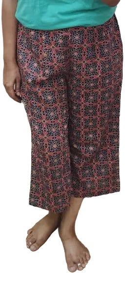 Navy Blue Block Printed Cotton Capri