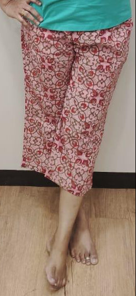 Pink Block Printed Cotton Capri