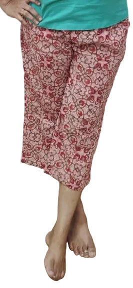 Pink Block Printed Cotton Capri