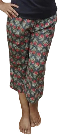 Gray Block Printed Cotton Capri