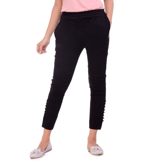 Black Cotton Lycra Ankle Length Stretchable Pant
