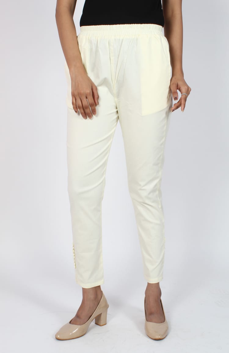 White Cotton Lycra Ankle Length Stretchable Pant