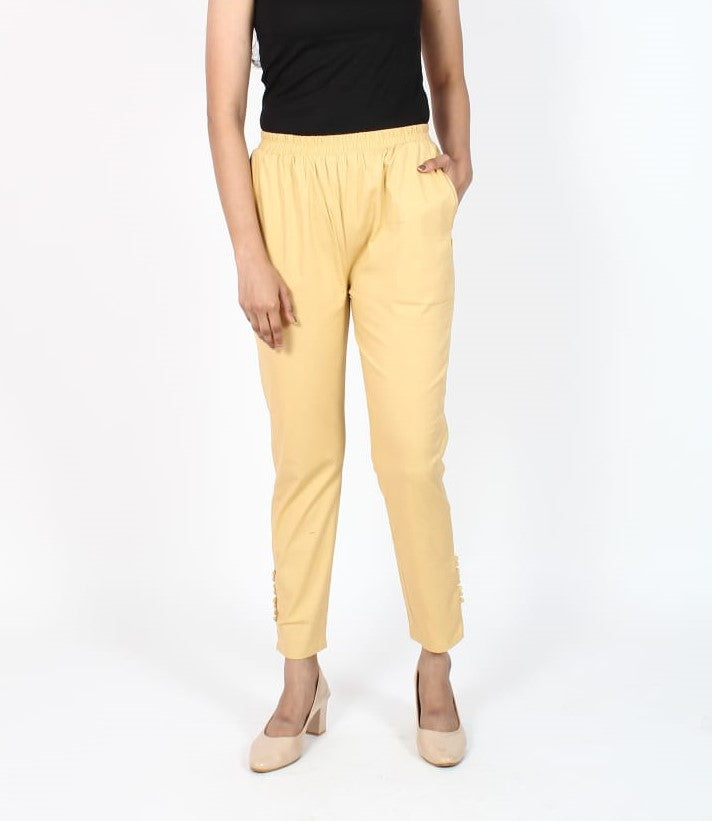 Biscuit Cotton Lycra Ankle Length Stretchable Pant