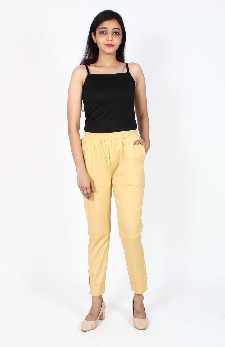 Biscuit Cotton Lycra Ankle Length Stretchable Pant