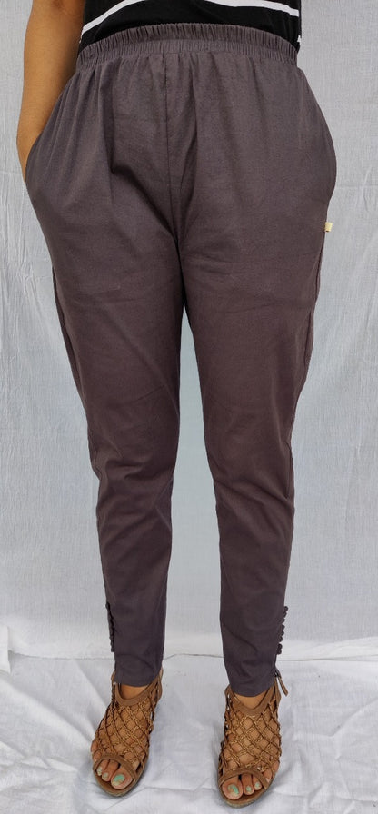 Grey Cotton Lycra Ankle Length Stretchable Pant