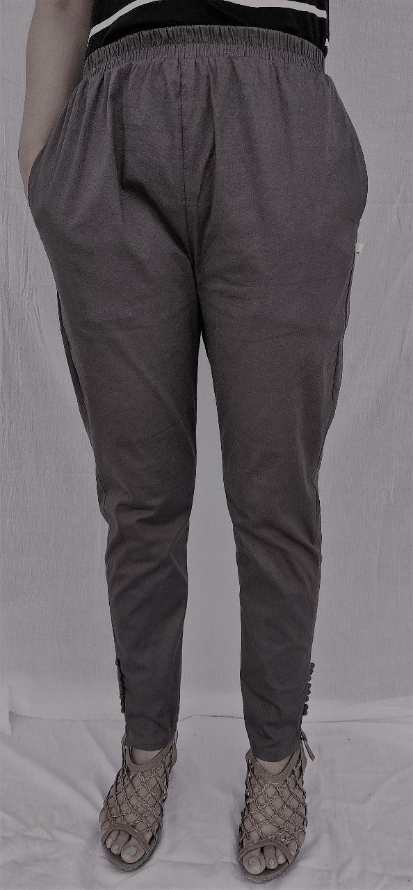Grey Cotton Lycra Ankle Length Stretchable Pant