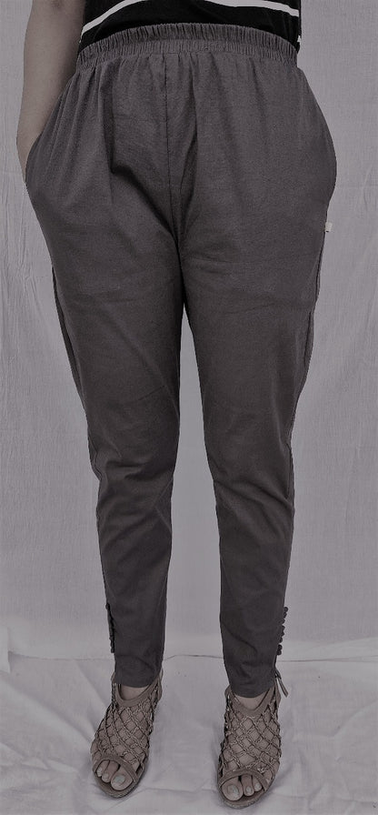 Grey Cotton Lycra Ankle Length Stretchable Pant