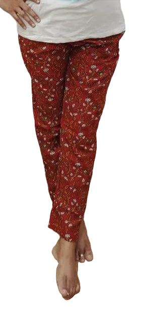 Red Pure Cotton Printed Full Pant
