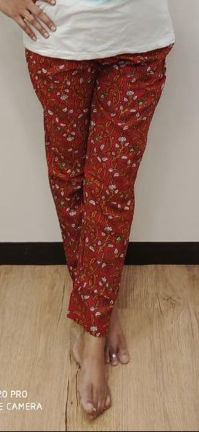 Red Pure Cotton Printed Full Pant