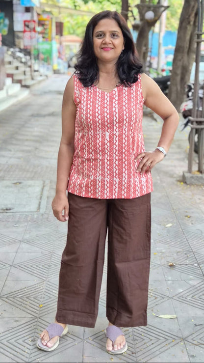 Brown Cotton Wide Leg Pant