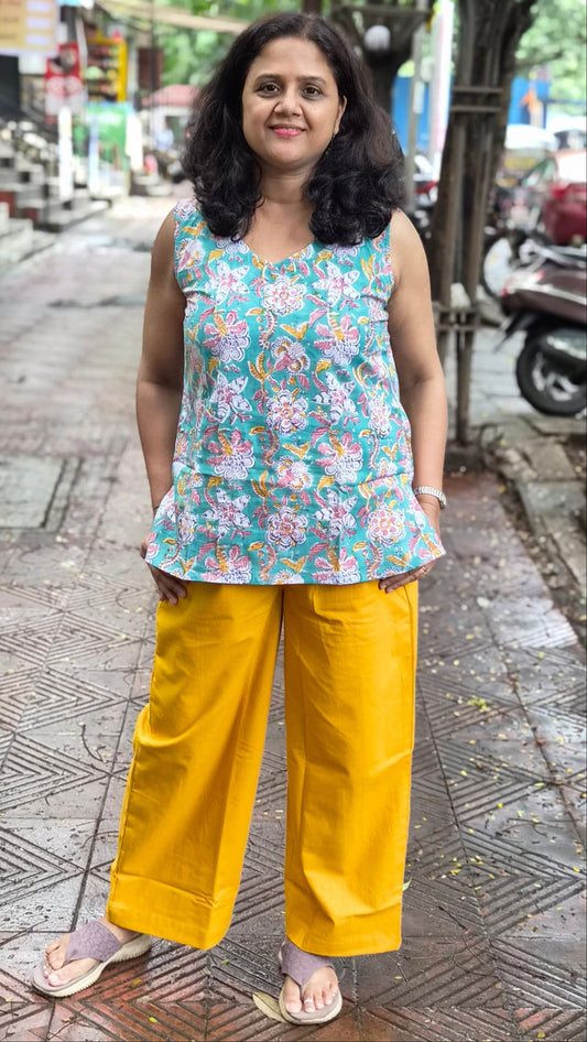 Mustard Yellow Cotton Wide Leg Pant