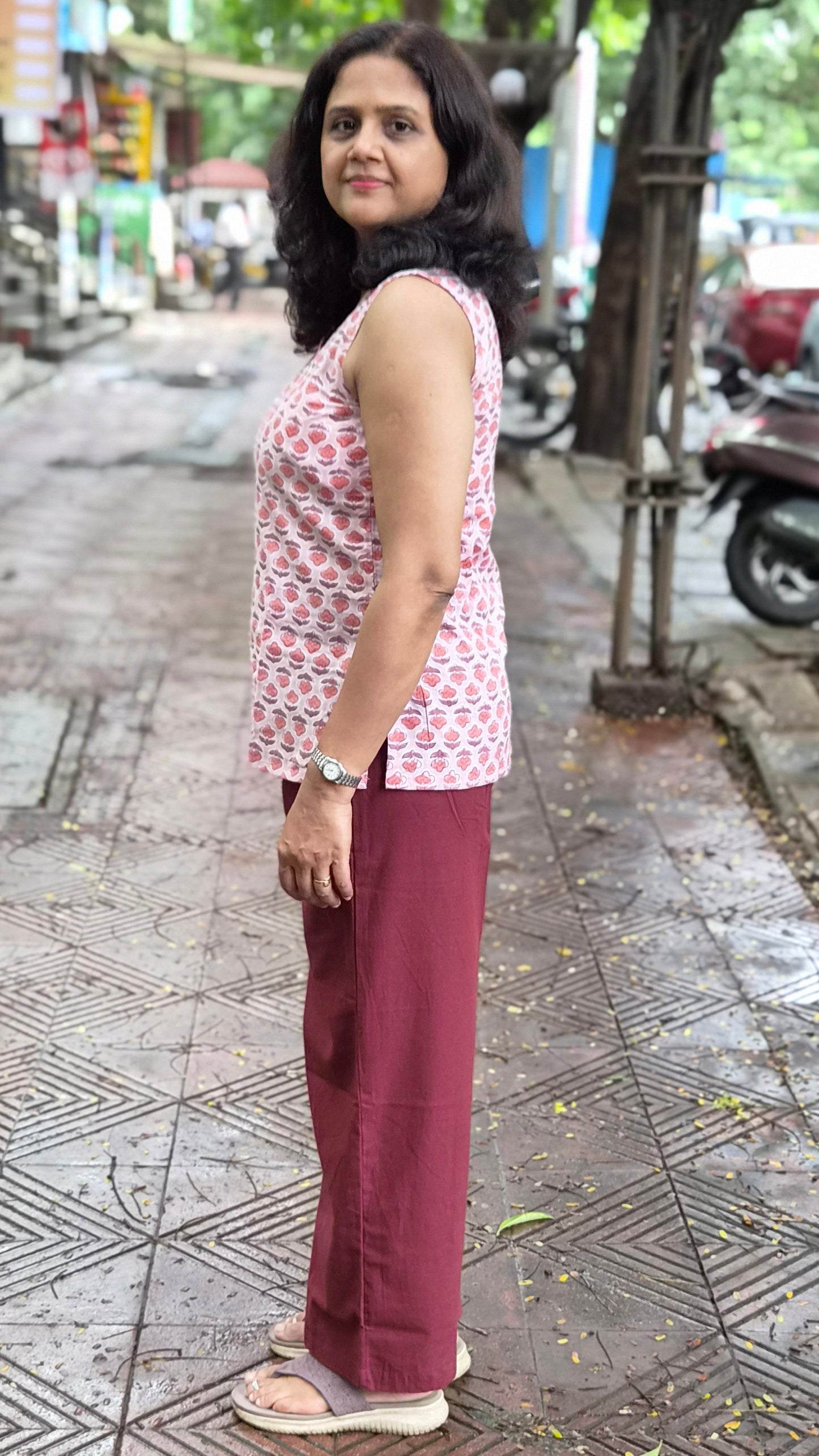 Wine Cotton Wide Leg Pant