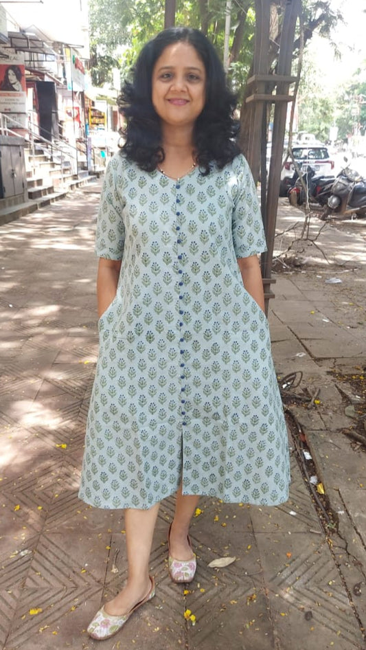 Light Blue Linen Cotton One Piece