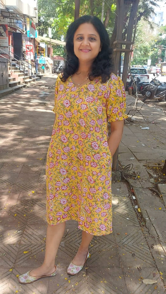 Yellow Khadi Cotton One Piece