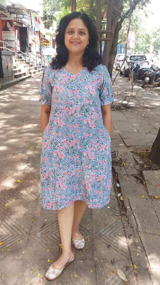 Sky Blue Khadi Cotton One Piece
