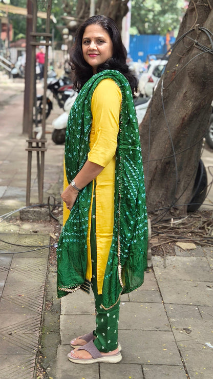 Yellow Cotton Silk Full Suit With Dupatta