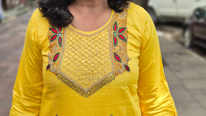 Yellow Cotton Silk Full Suit With Dupatta