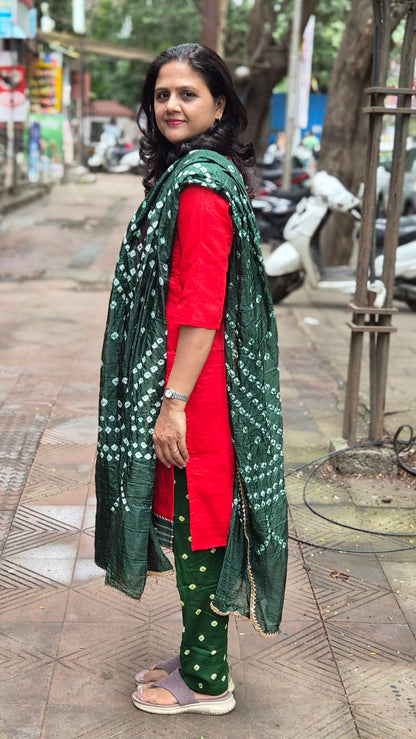 Red Cotton Silk Full Suit With Dupatta