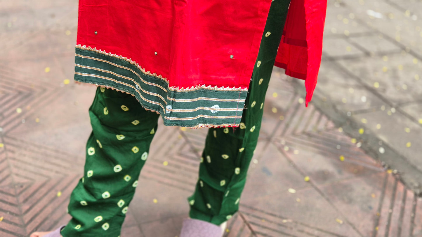 Red Cotton Silk Full Suit With Dupatta