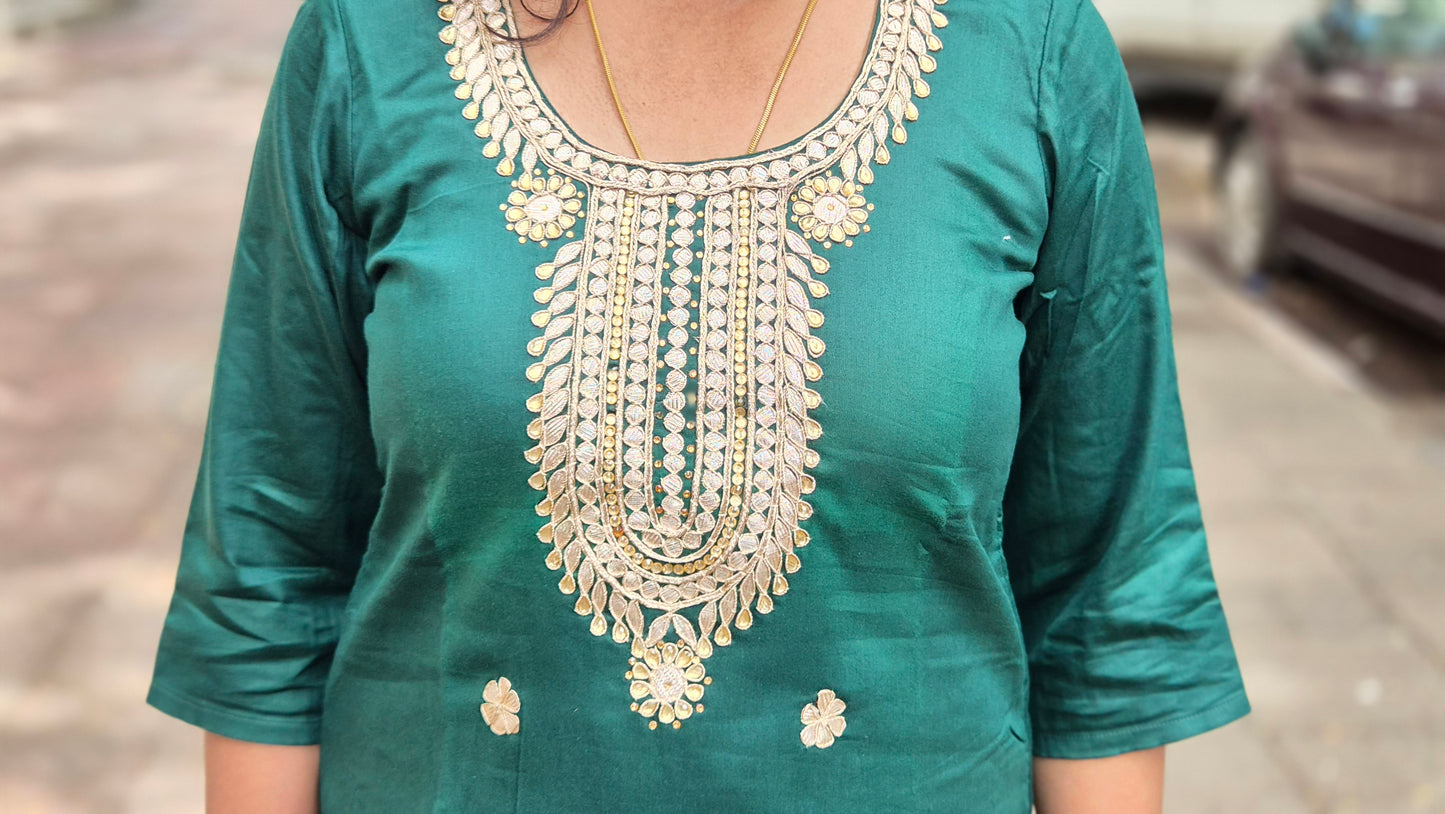 Bottle Green Cotton Silk Full Suit With Dupatta