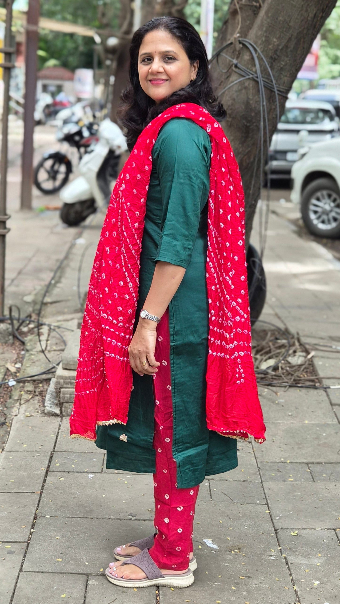 Bottle Green Cotton Silk Full Suit With Dupatta