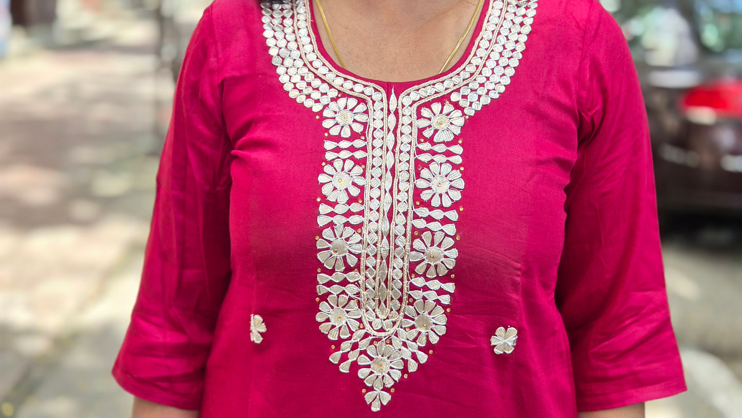 Maroon Cotton Silk Full Suit With Dupatta
