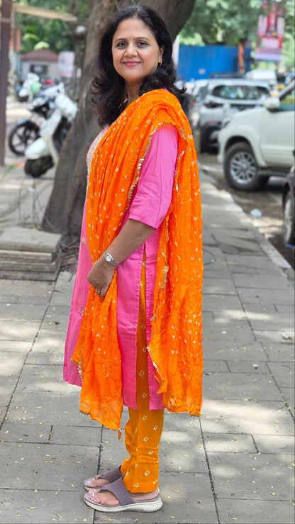 Pink Cotton Silk Full Suit With Dupatta