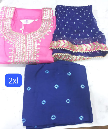 Pink Cotton Silk Full Suit With Dupatta