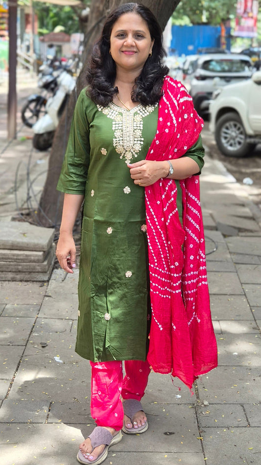 Mehendi Green Silk Full Suit With Dupatta