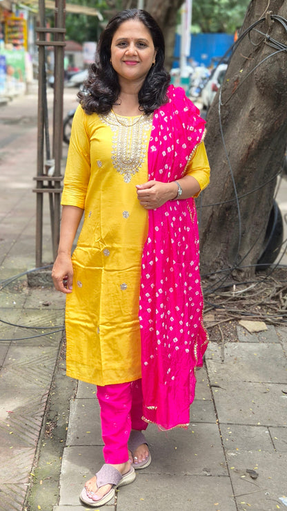 Yellow Silk Full Suit With Dupatta
