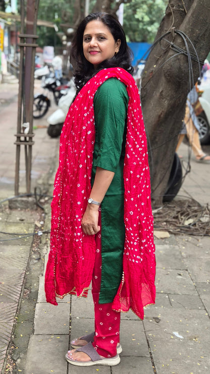 Green Cotton Silk Full Suit With Dupatta