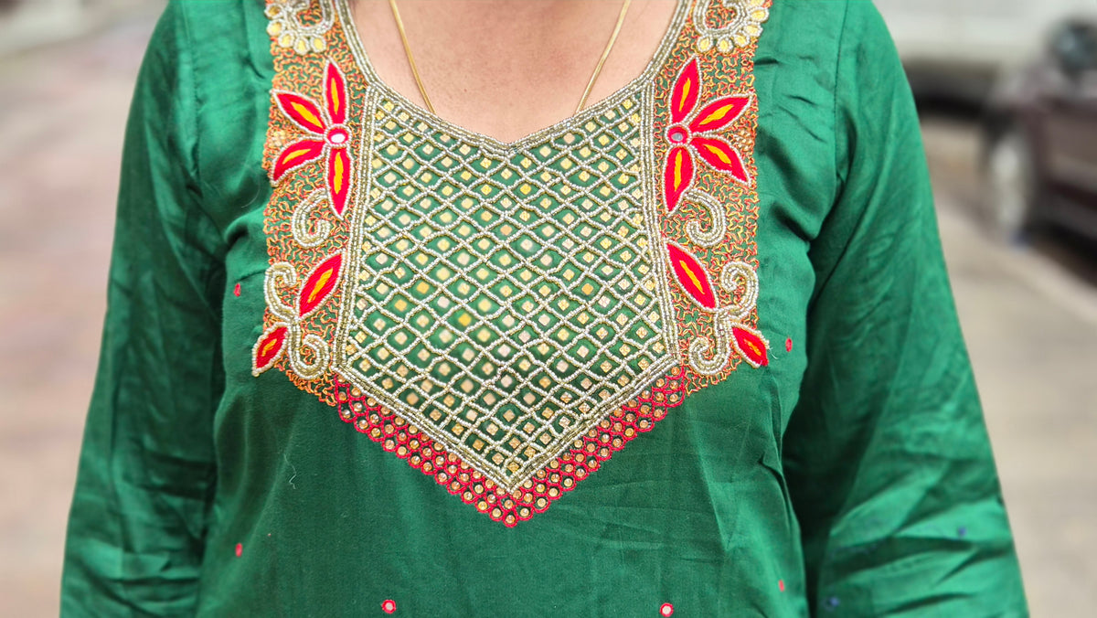Green Cotton Silk Full Suit With Dupatta